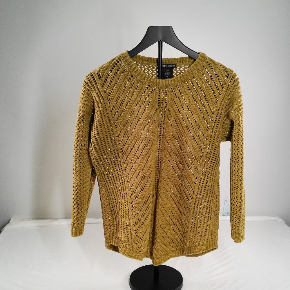 Chelsea & Theodore XXL Open Knit Sweater Olive Mustard Crewneck Lightweight